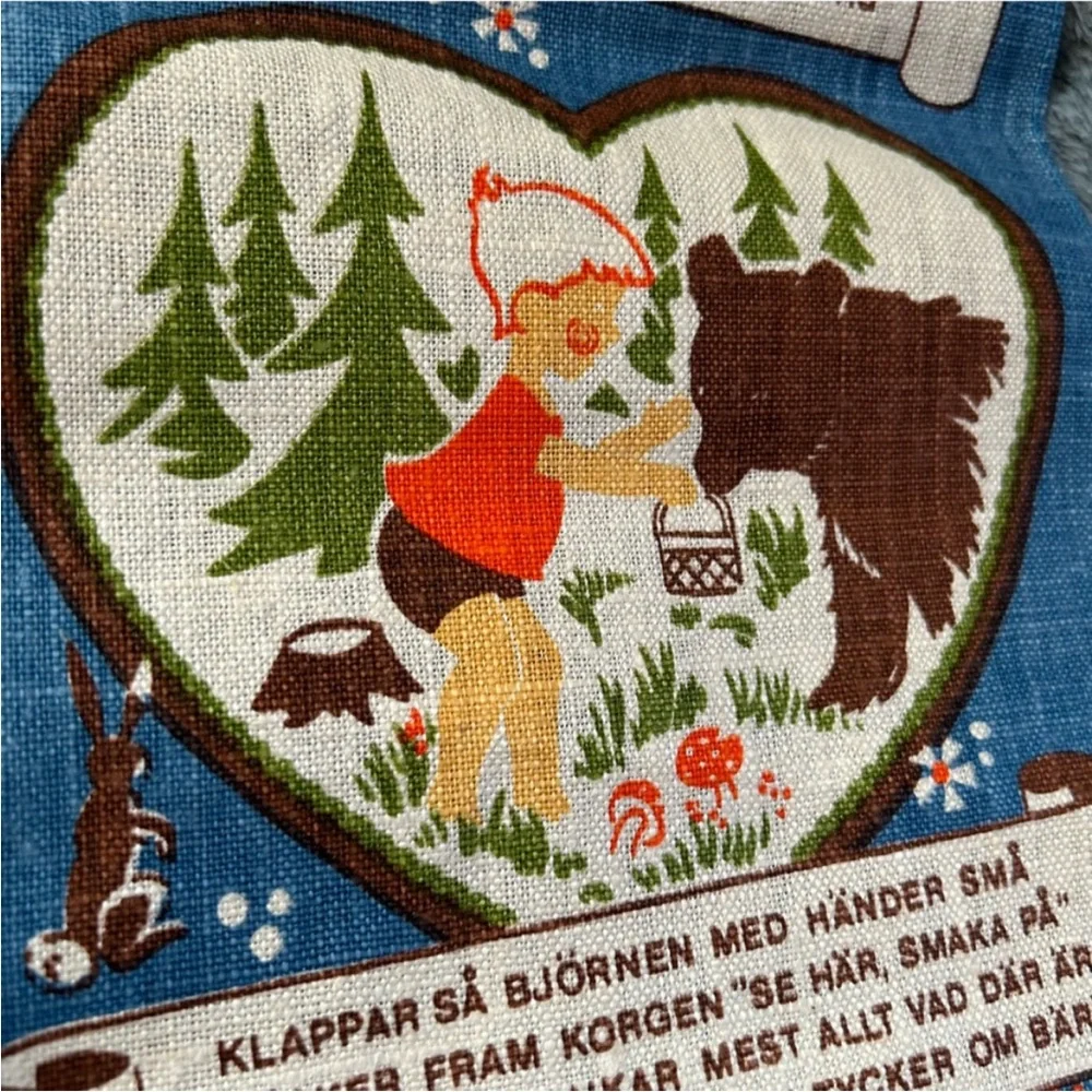 Vintage Mid-Century Scandinavian Textile Art Wall Hanging Retro Boy & Bear Story